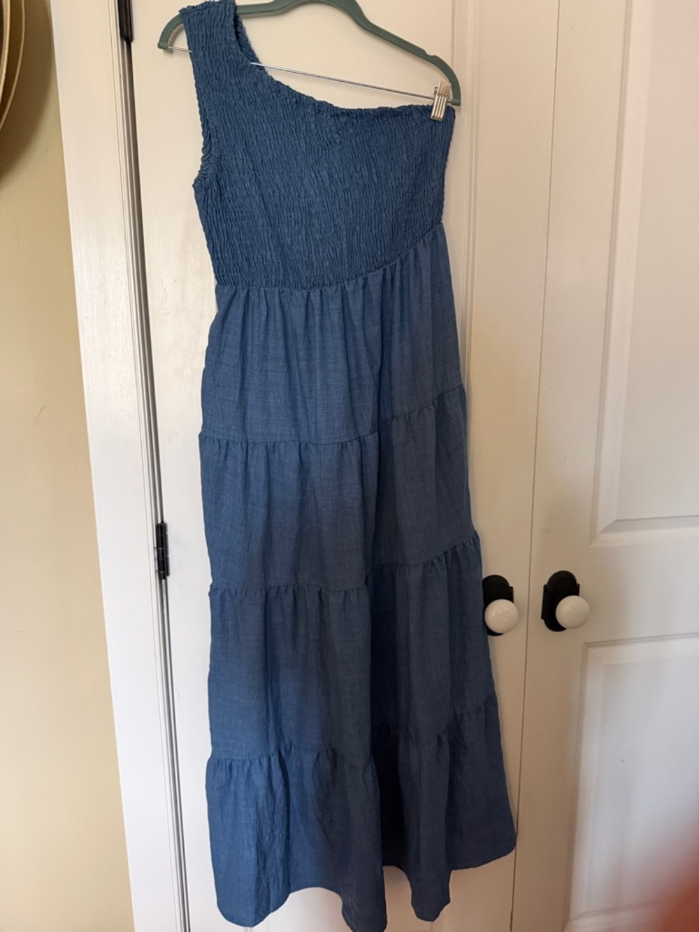 One-Shoulder Tiered Maxi Dress - Denim Blue